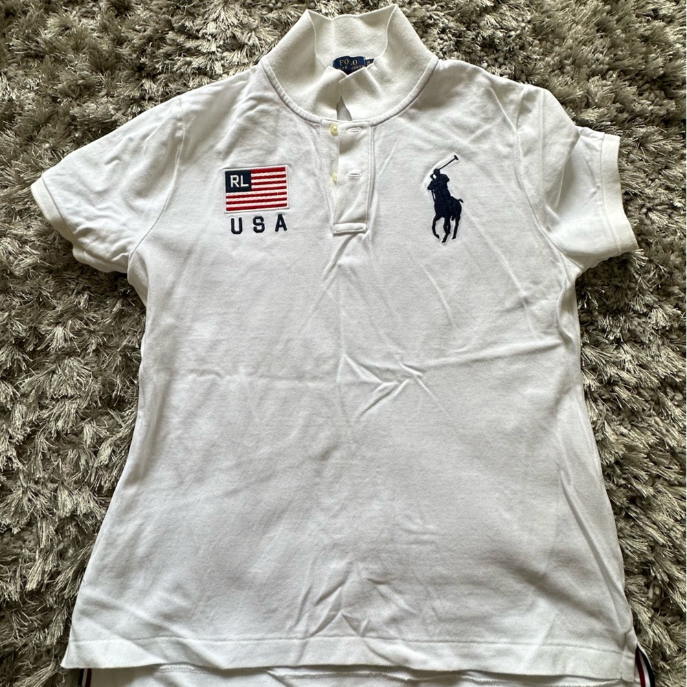 White Polo Ralph Lauren skinny fit polo style shirt. size XL